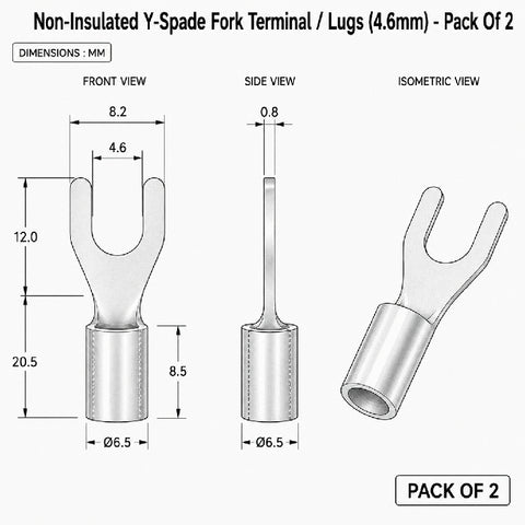 Non-Insulated Y-Spade Fork Terminal / Lugs (4.6mm) - Pack Of 2