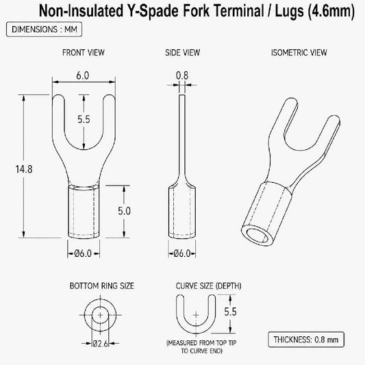 Non-Insulated Y-Spade Fork Terminal / Lugs (4.6mm) - Pack Of 2