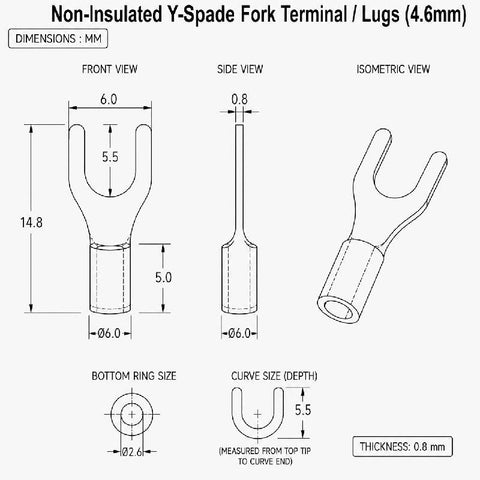 Non-Insulated Y-Spade Fork Terminal / Lugs (4.6mm) - Pack Of 2