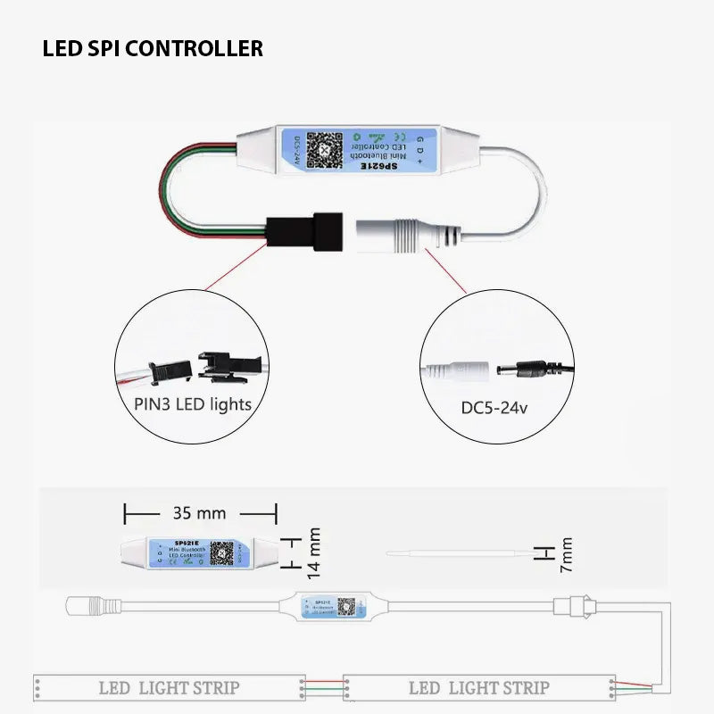 SP621E Mini Bluetooth Mobile App Based Pixel LED Light Controller- Music Sync and Dynamic Lighting Effects
