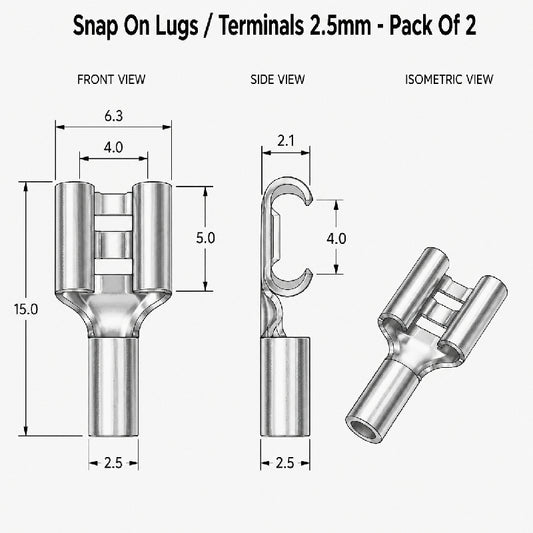 Snap On Lugs / Terminals 2.5mm - Pack Of 2