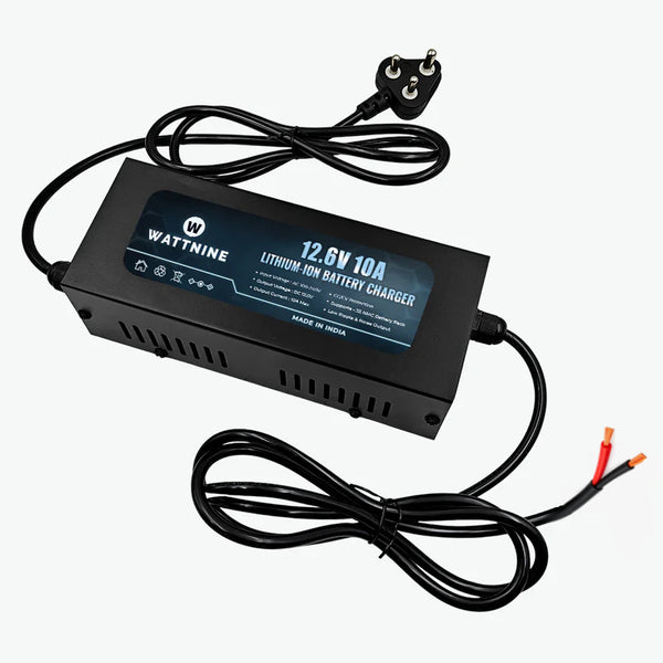 WATTNINE 12.6V 10A Lithium-Ion Battery Charger for 3S NMC Battery Pack - 126W Table-Top Charger with CC & CV with Warranty