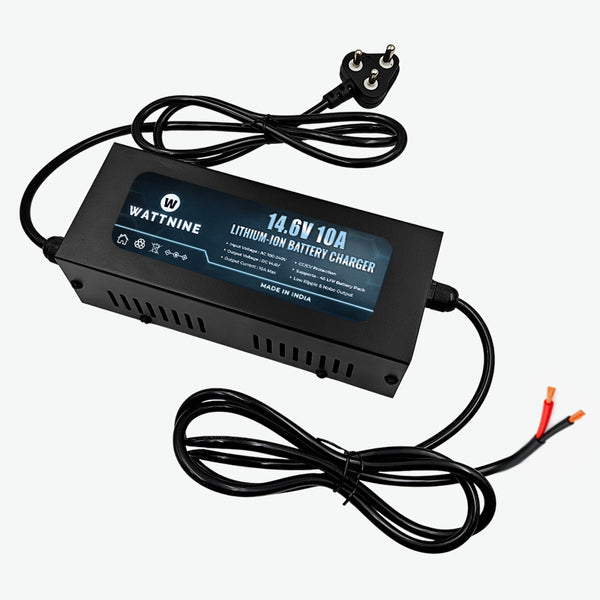 WATTNINE 14.6V 10A Lithium Battery Charger for 4S LFP Battery Pack - 146W Table-Top Charger with CC & CV with Warranty