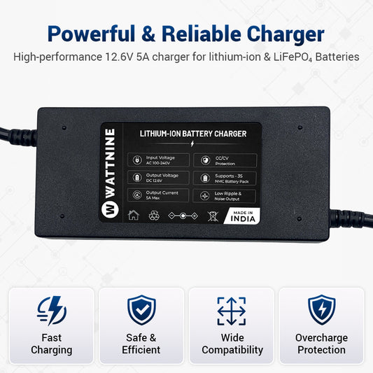WATTNINE 12.6V 5A Lithium-Ion Battery Charger