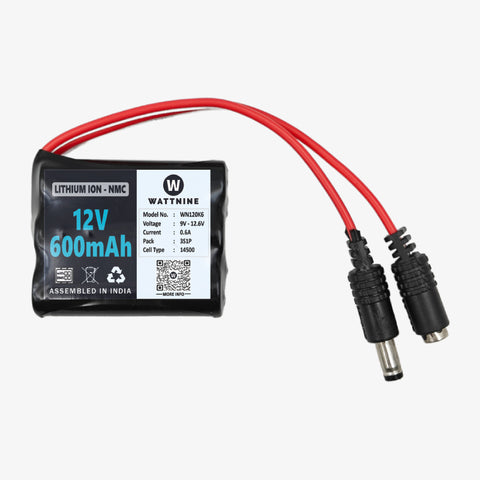 WATTNINE® 12V 600mAh Rechargeable Lithium Battery Pack with Warranty