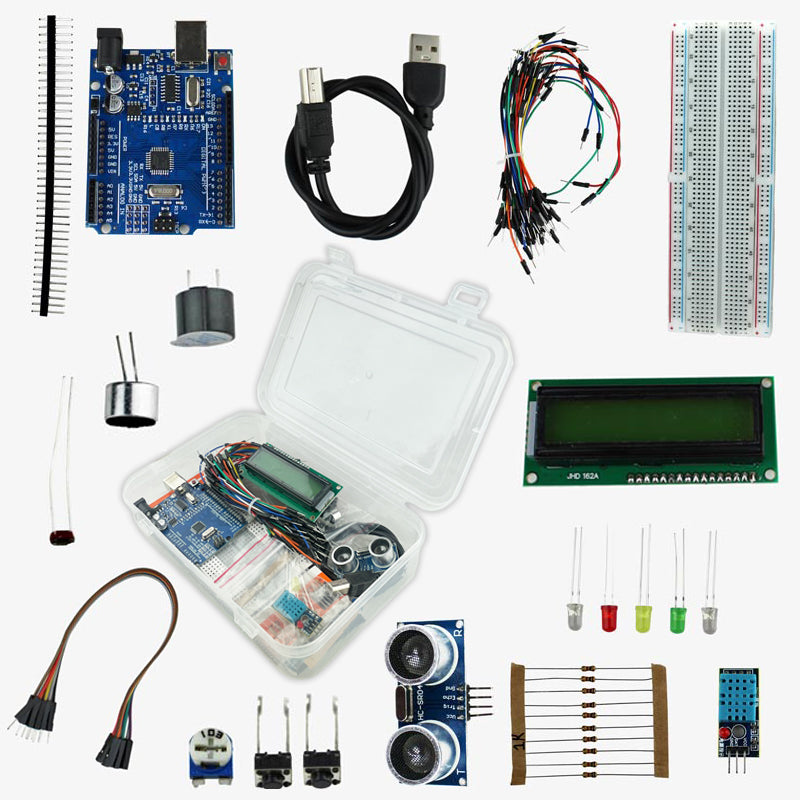 Starter Kit with UNO R3, Breadboard, LED, Resistor, Jumper Wires and Power Supply Based on Arduino - Build more than 10 DIY Projects