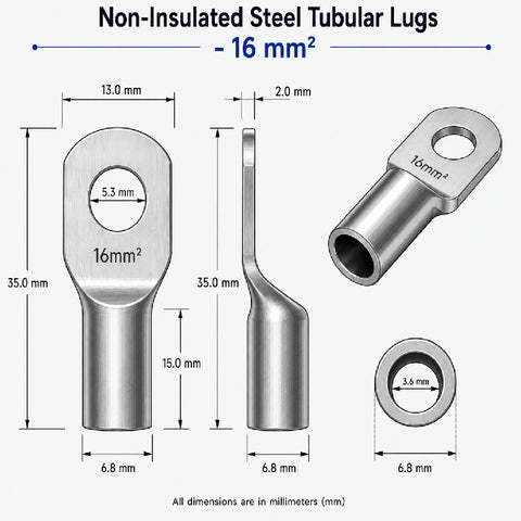 Non-Insulated Copper Tubular Lugs - 16 mm