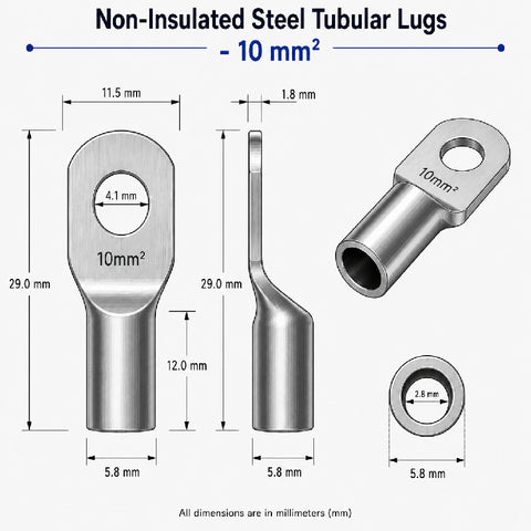 Non-Insulated Copper Tubular Lugs -10mm
