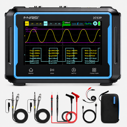 FNIRSI® 2C53P 3-IN-1 50MHz 250MS/s Dual Channel Tablet Touchable Oscilloscope Multimeter DDS Generator