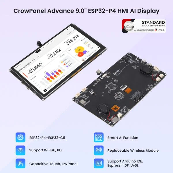 CrowPanel Advanced 9inch ESP32-P4 HMI AI Display 1024x600 IPS Touch Screen with WiFi 6 Support - Without Camera