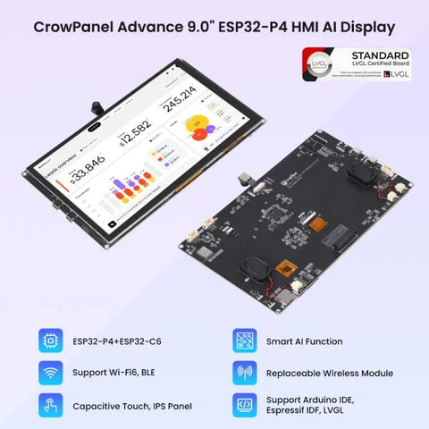 CrowPanel Advanced 9inch ESP32-P4 HMI AI Display 1024x600 IPS Touch Screen with WiFi 6 Support - Without Camera