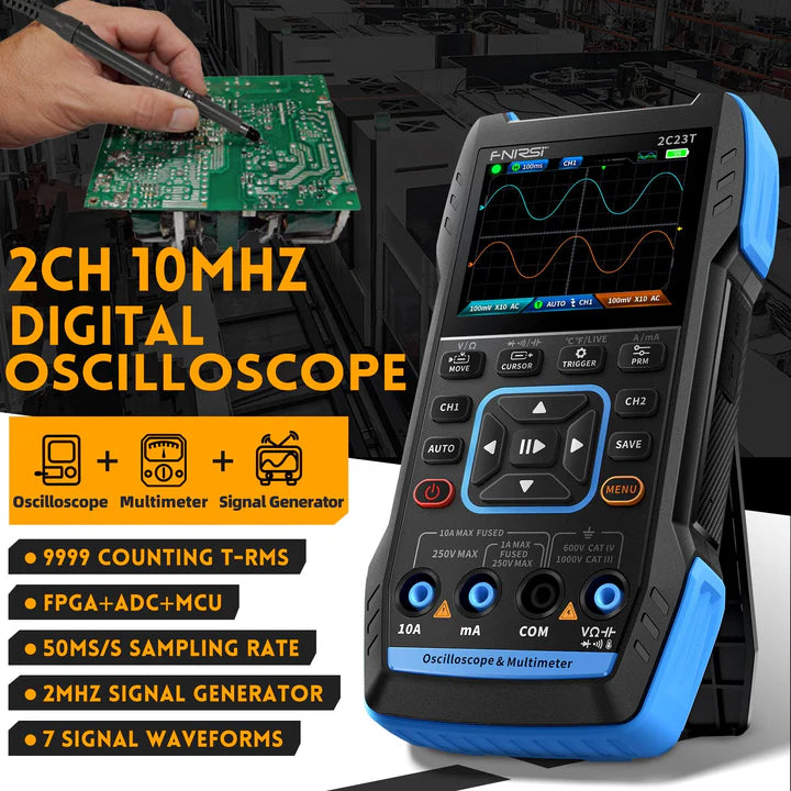 FNIRSI® 2C23T Plus Handheld Dual Channel 3-in-1 10MHz 50MS/s Oscilloscope 