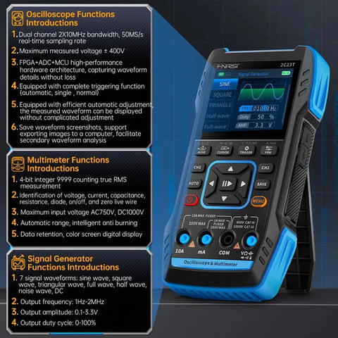 FNIRSI® 2C23T Plus Handheld Dual Channel 3-in-1 10MHz 50MS/s Oscilloscope Multimeter 