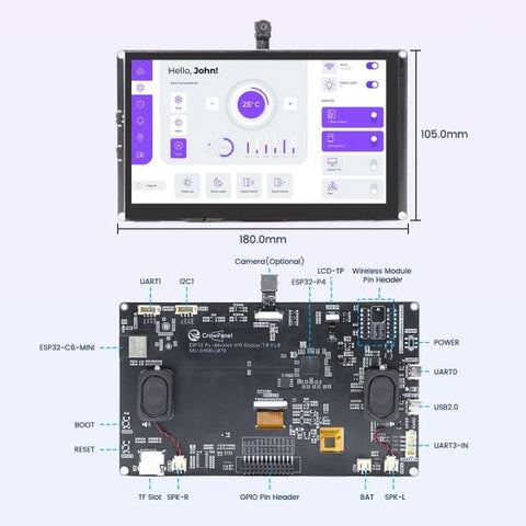 CrowPanel Advanced 7inch ESP32-P4 HMI AI Display 1024x600 IPS Touch Screen with WiFi 6 Compatible with Arduino/LVGL - Without Camera