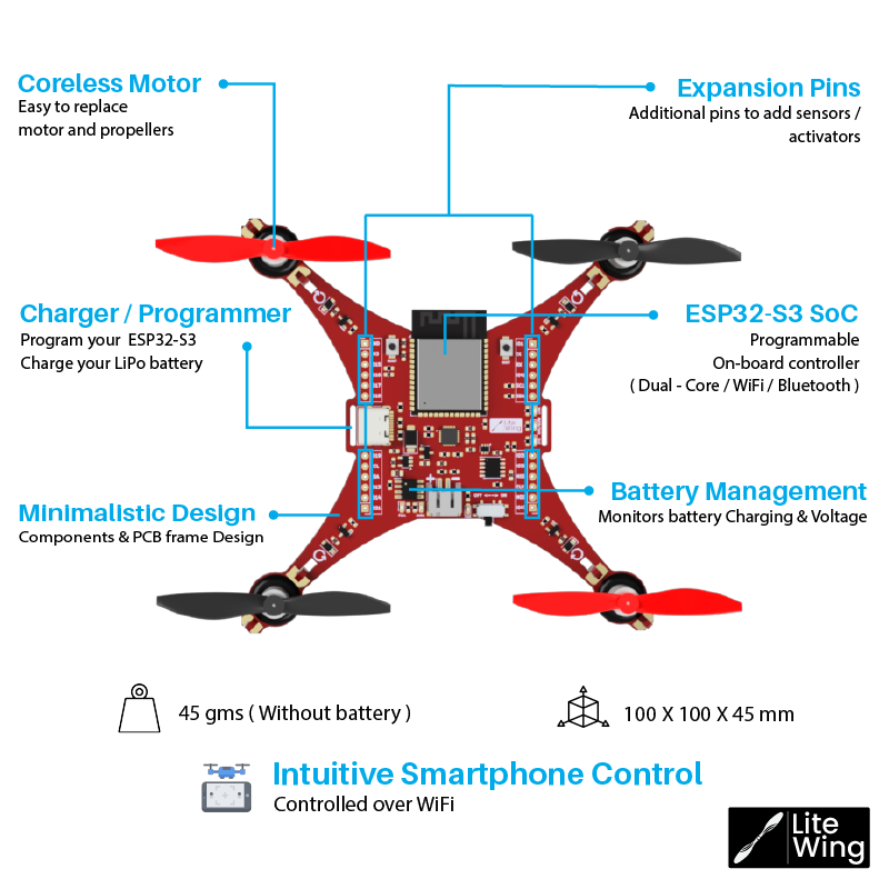 LiteWing ESP32 Programmable Drone