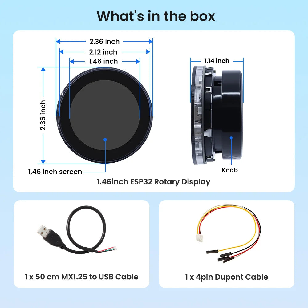 CrowPanel 1.46 inch-HMI ESP32 Rotary Display 360x360 IPS Round Touch Knob Screen Wifi/BLE