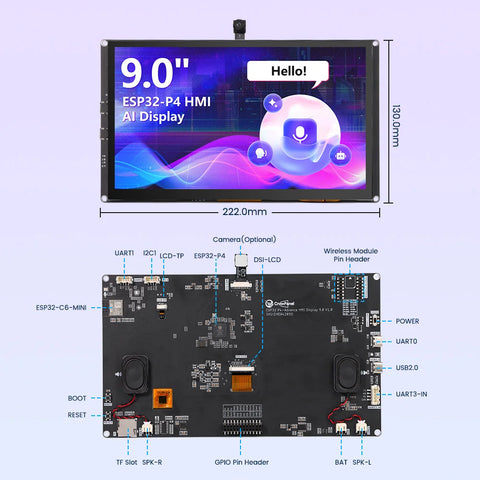 CrowPanel Advanced 9inch ESP32-P4 HMI AI Display 1024x600 IPS Touch Screen 