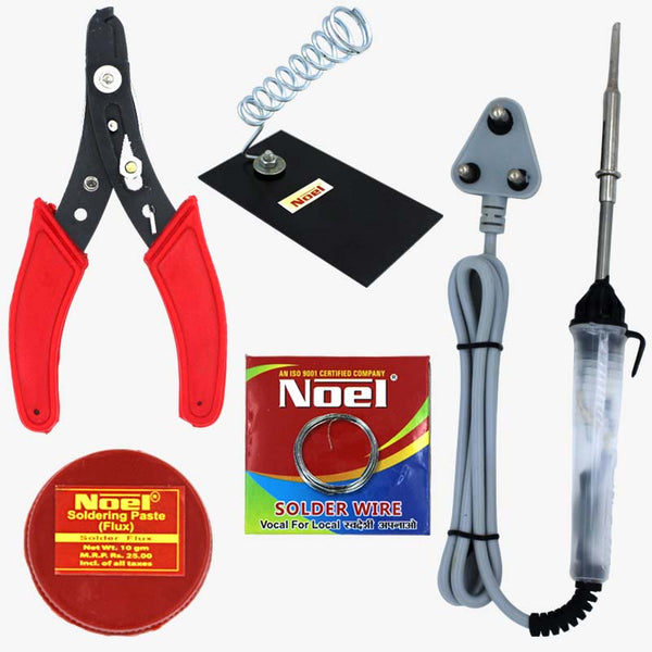 Soldering Kit Combo - Starter Pack for Project work - 25W Iron, Lead, Stand, Flux, Wire Cutter