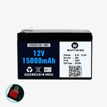 Load image into Gallery viewer, WATTNINE® 12V 15Ah Lithium (NMC) Battery with Enclosure and Warranty