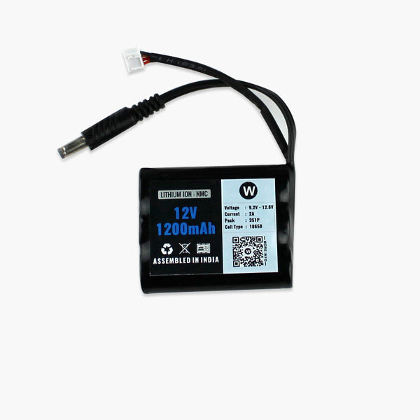 WATTNINE® 12V 1200mAh Rechargeable Lithium Battery with Warranty (includes BMS & balance pin) for GPS, CCTV, Industrial and Commercial Application