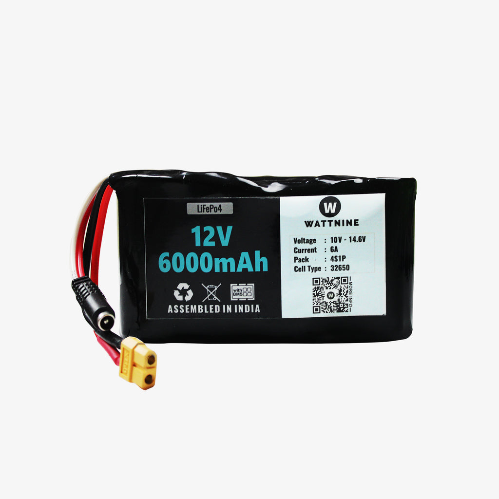 12V 6Ah Lithium Battery Pack - LiFePo4 Battery with 1 year Warranty