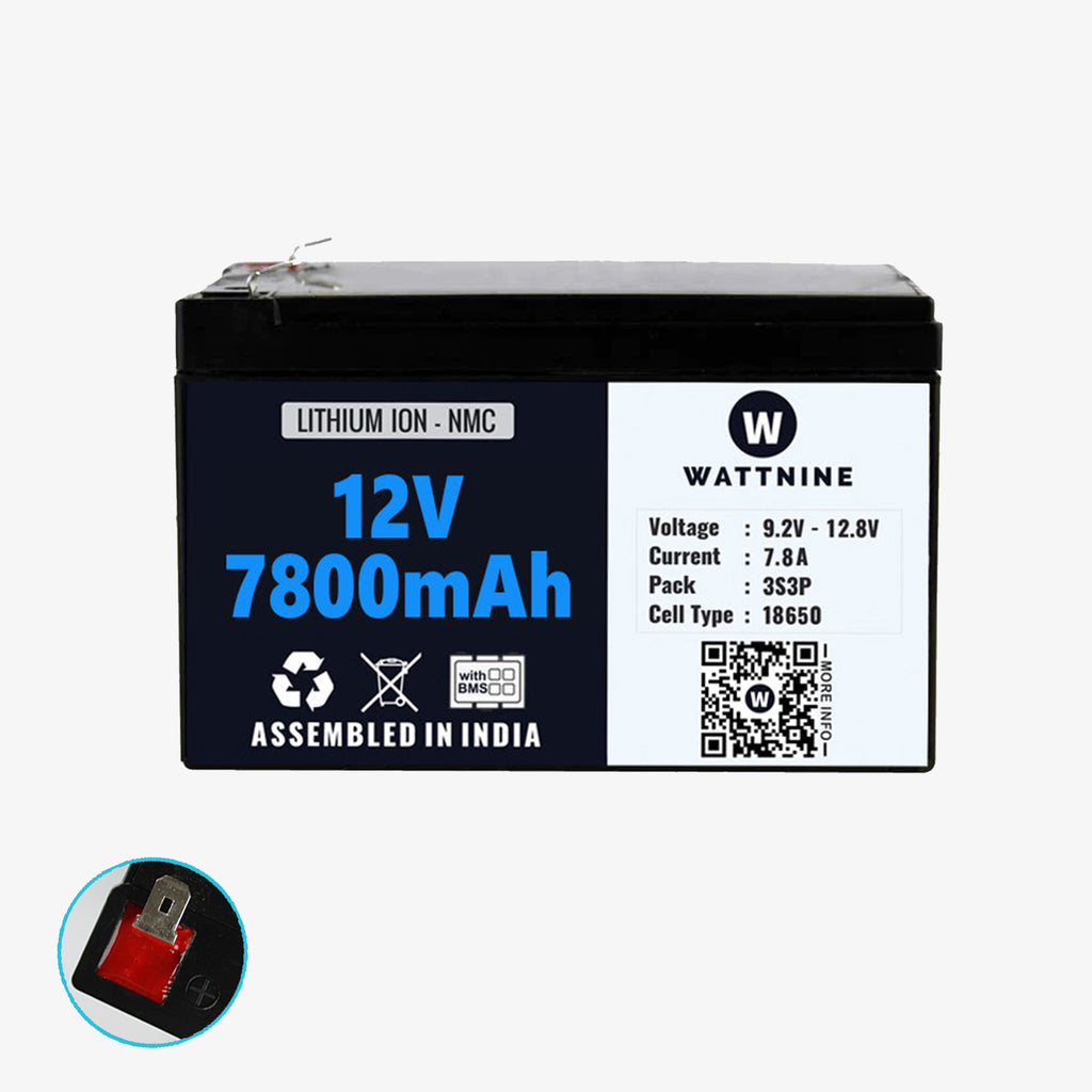 12V 7.8Ah Lithium (NMC) Battery with 1 year Warranty - Suitable for 8Ah and 7Ah Lead acid battery replacement