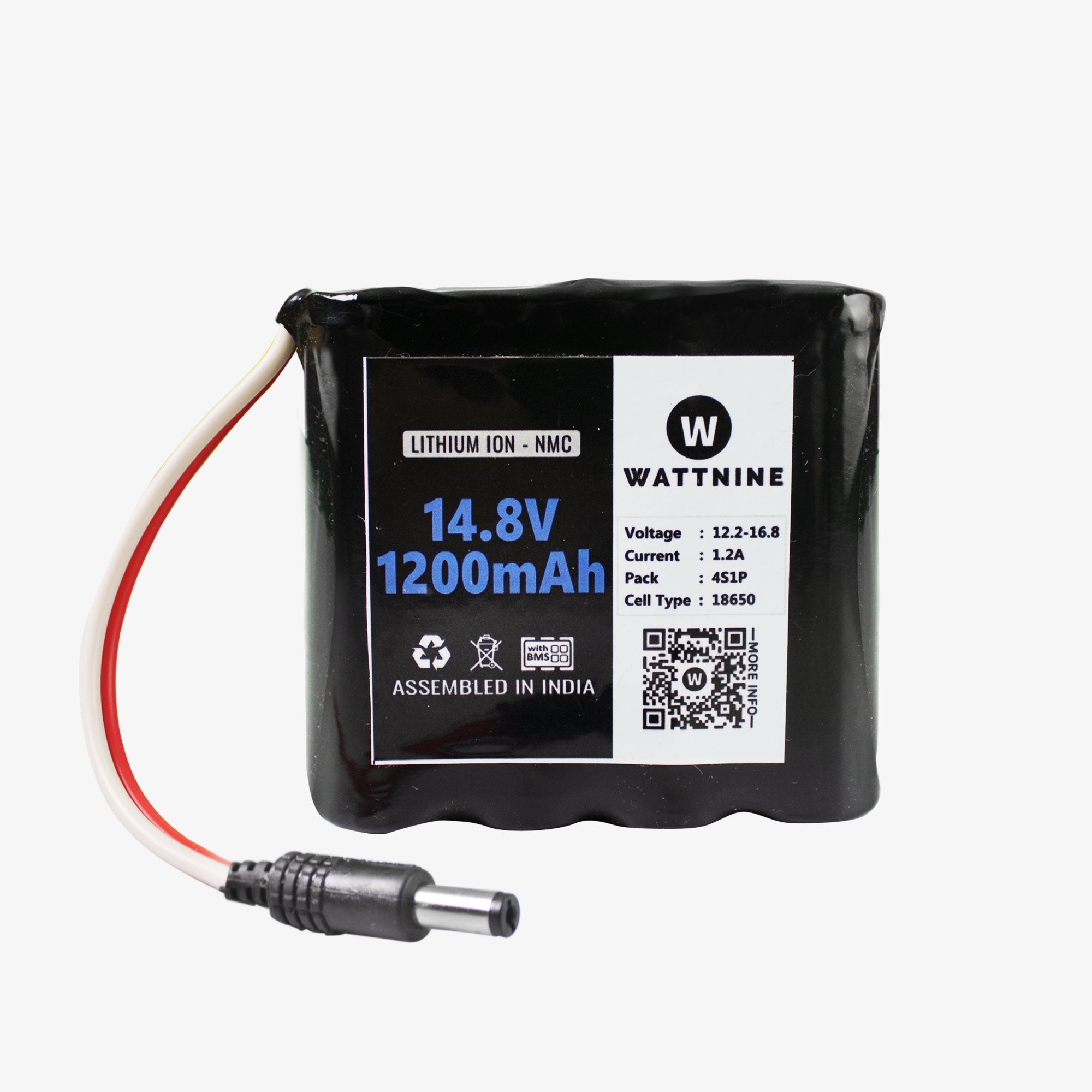 12v 1200 Mah Battery Pack Lithium Ion With BMS - Calcutta Electronics