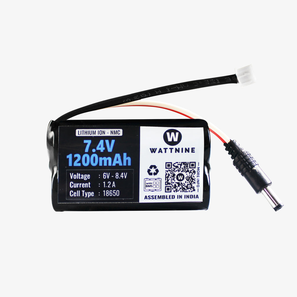 7.4V 1200mAh Rechargeable Lithium Battery Pack with Warranty (Includes BMS & Balance Pin) - 2S 1P