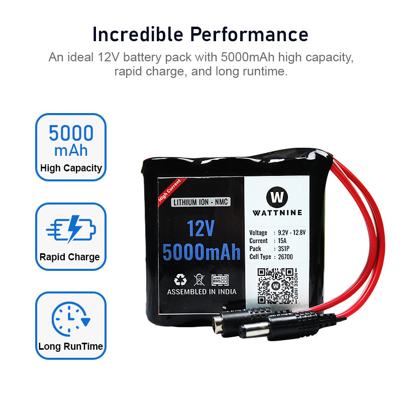 Feature of Wattnine 12v 5Ah Battery Pack