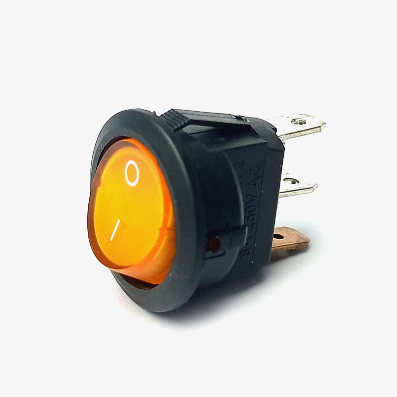 Illuminated On-Off Round Rocker Switch - 6A 250V (Yellow)