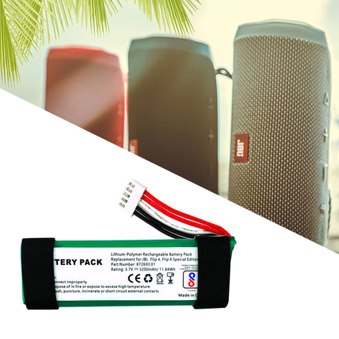 WATTNINE JBL Flip 4 Battery Replacement Kit  - 3.7V 3200mAh High Quality Lipo battery with tools for Home Replacement