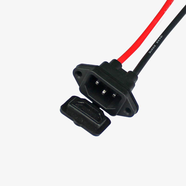 3 Pin Male Connector / IEC Screw Panel Mount Power Socket with 10AWG Wire and Rubber Cover
