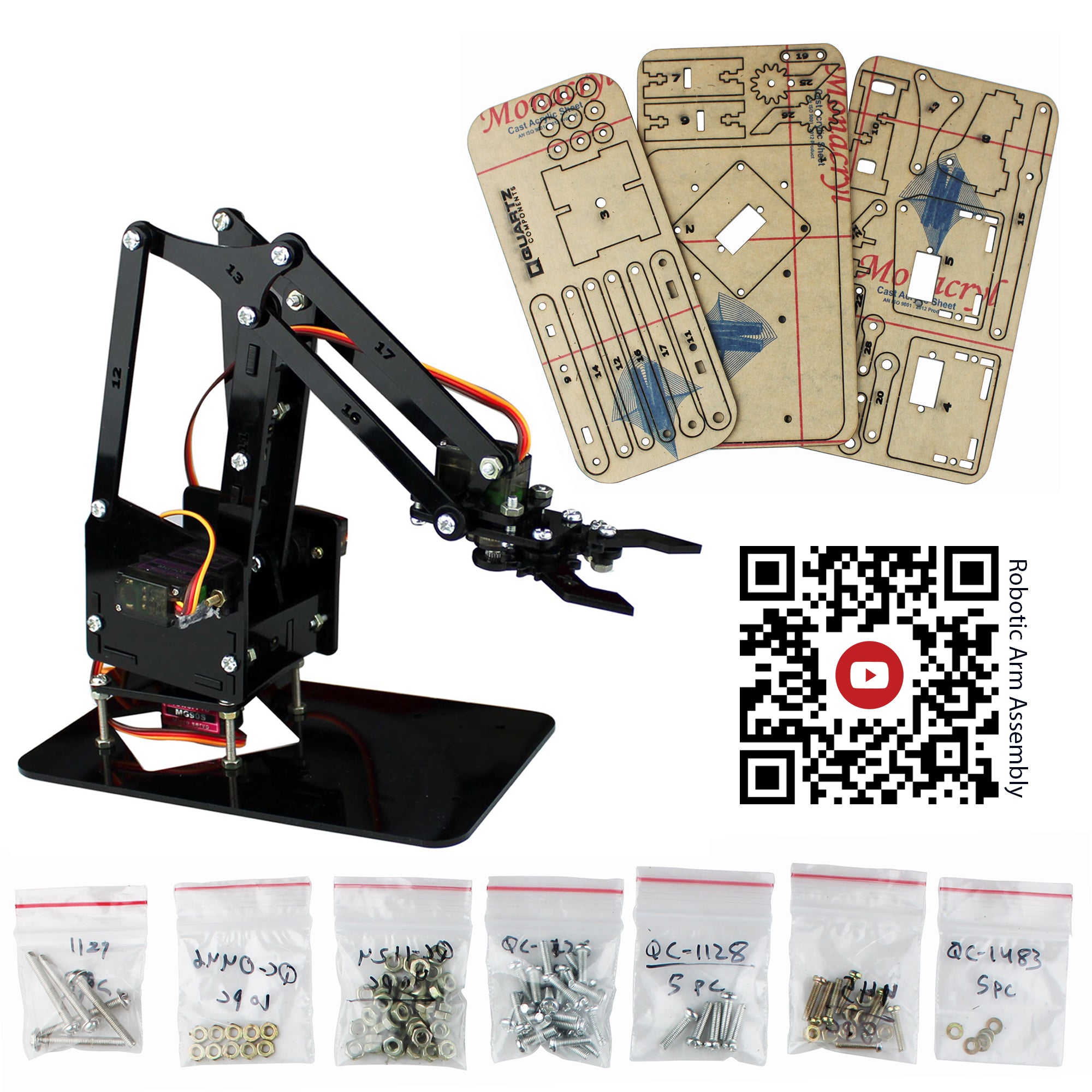 Diy Robotics Frame Types DIY Robotic Arm - Acrylic DIY Kit with Nuts, Bolts and Full Assembly g ...