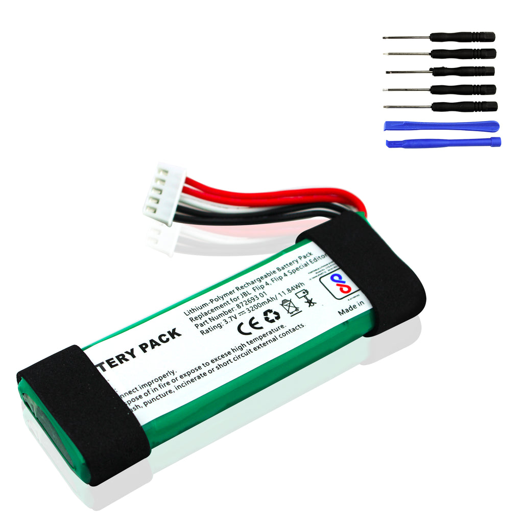 WATTNINE JBL Flip 4 Battery Replacement Kit  - 3.7V 3200mAh High Quality Lipo battery with tools for Home Replacement