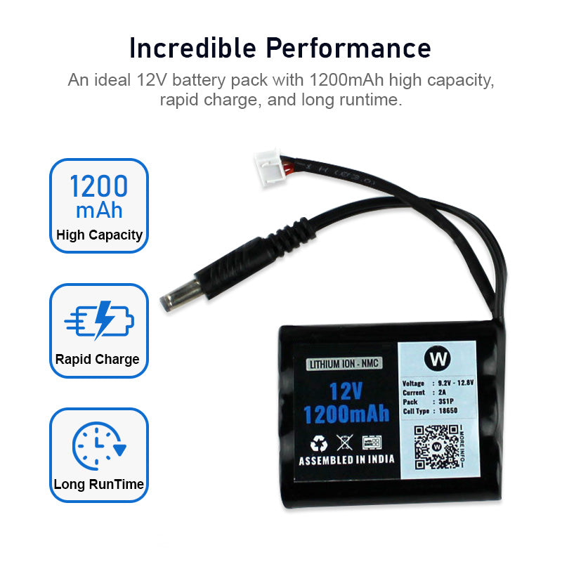 12V 1200mAh Rechargeable Lithium Battery