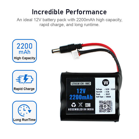 12V 2200mAh Rechargeable Lithium Battery