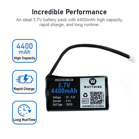 WATTNINE® 3.7V 4400mAh Lithium Battery Pack with 3 year warranty