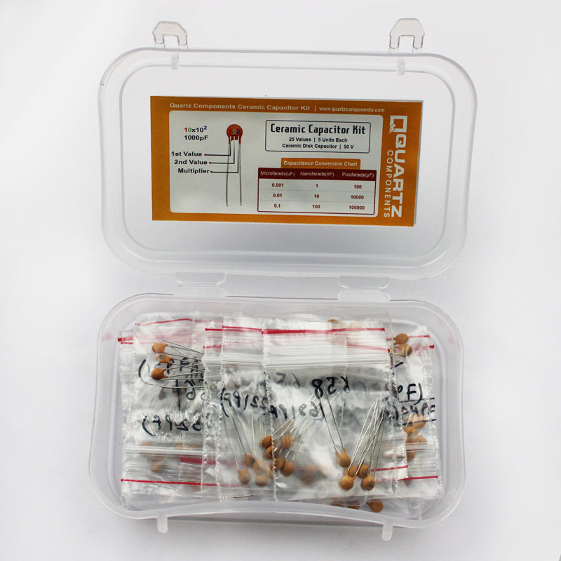 Assorted Ceramic Capacitor Combo Kit (20 values, 5 each - 100 capacitors)
