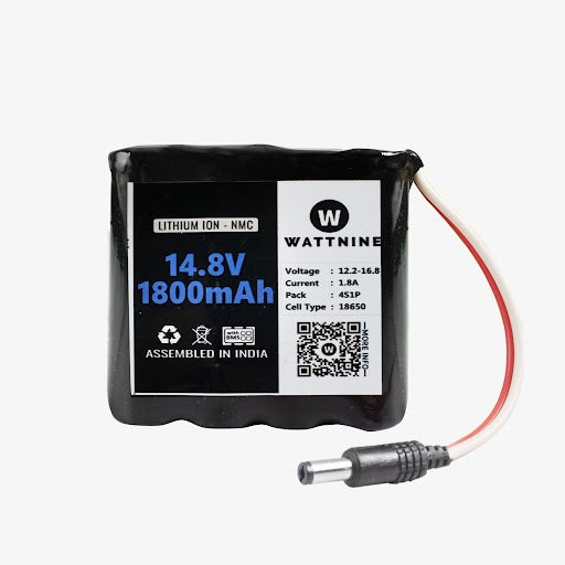 WATTNINE® 14.4V 1800mAh Rechargeable 4S Lithium Battery Pack with Protection (includes BMS & DC pin)