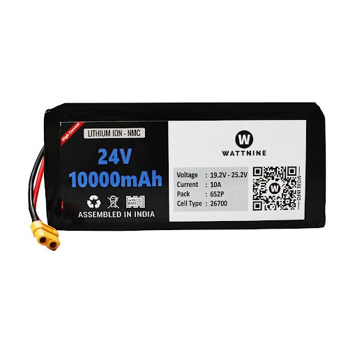 WATTNINE® 24V 10Ah Li-ion (NMC) Battery Pack with 3 Year Warranty