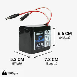 Dimension of 12v 7200mAh Li-ion Battery Pack