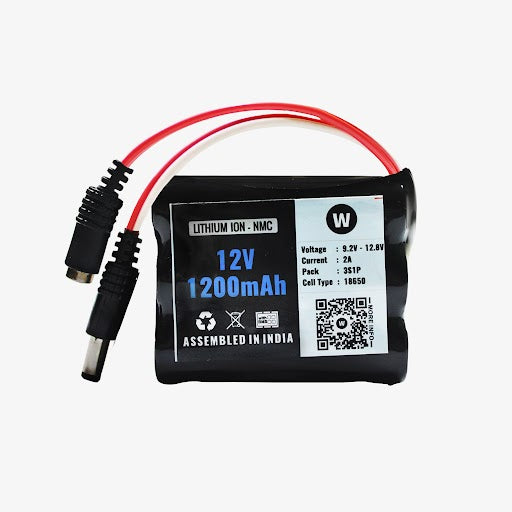 WATTNINE® 12V 1200mAh Rechargeable Lithium Battery with Warranty for GPS, CCTV, Industrial and Commercial Application