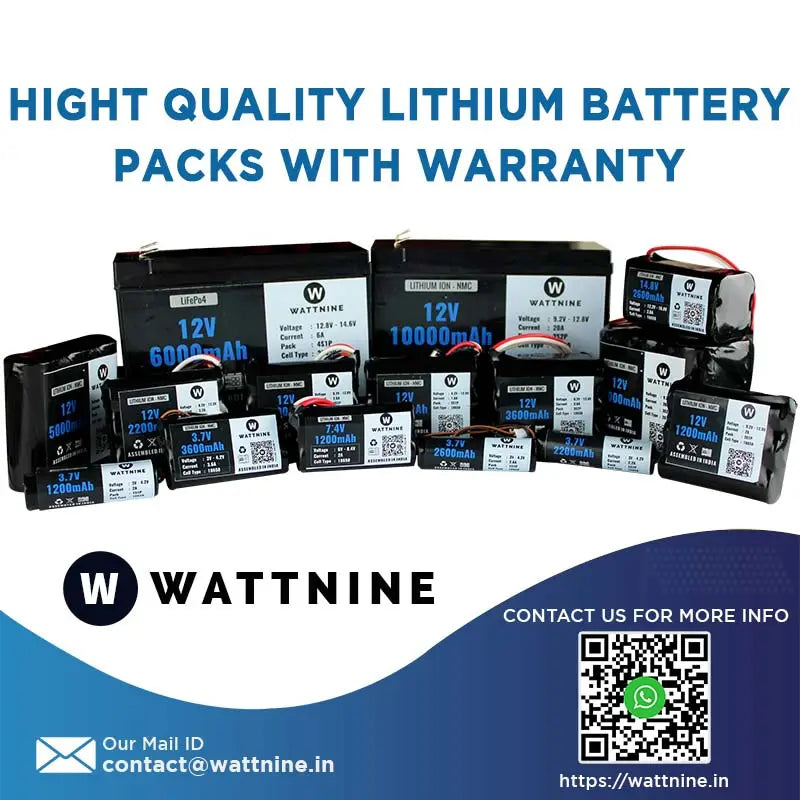 WATTNINE® 12V 1800mAh Rechargeable Lithium Battery Pack with Warranty for GPS, CCTV, Industrial and Commercial Application